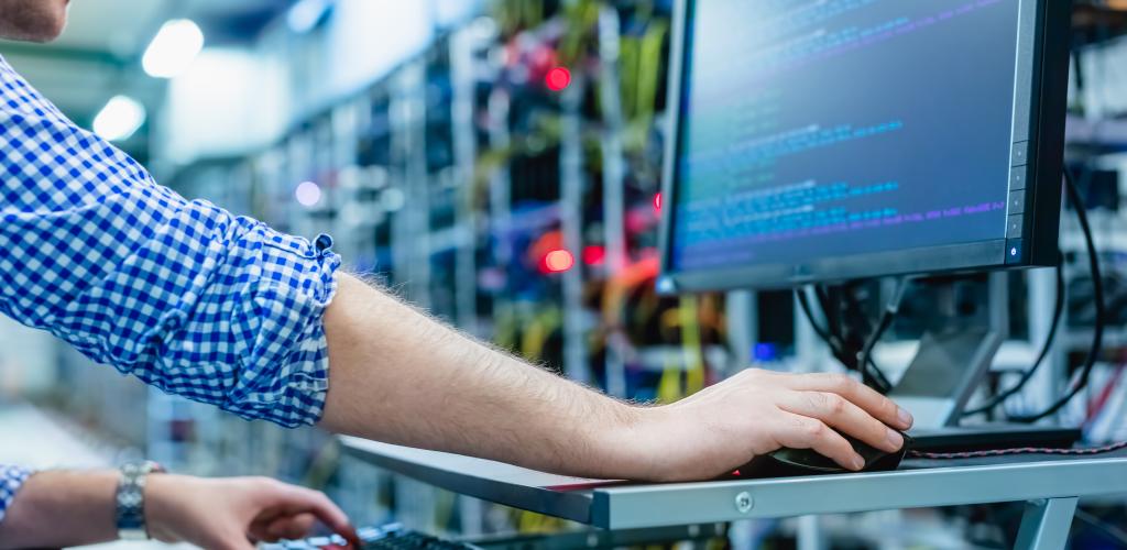 IT server room with technician