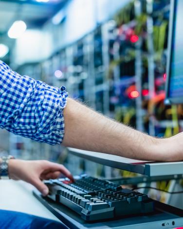IT server room with technician